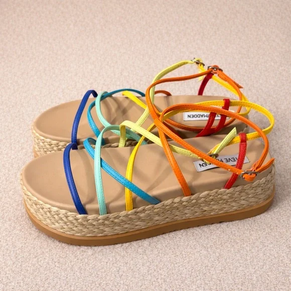 Steve Madden Rainbow Strappy Espadrille Platform Sandals | Size 8.5 - Picture 2 of 7